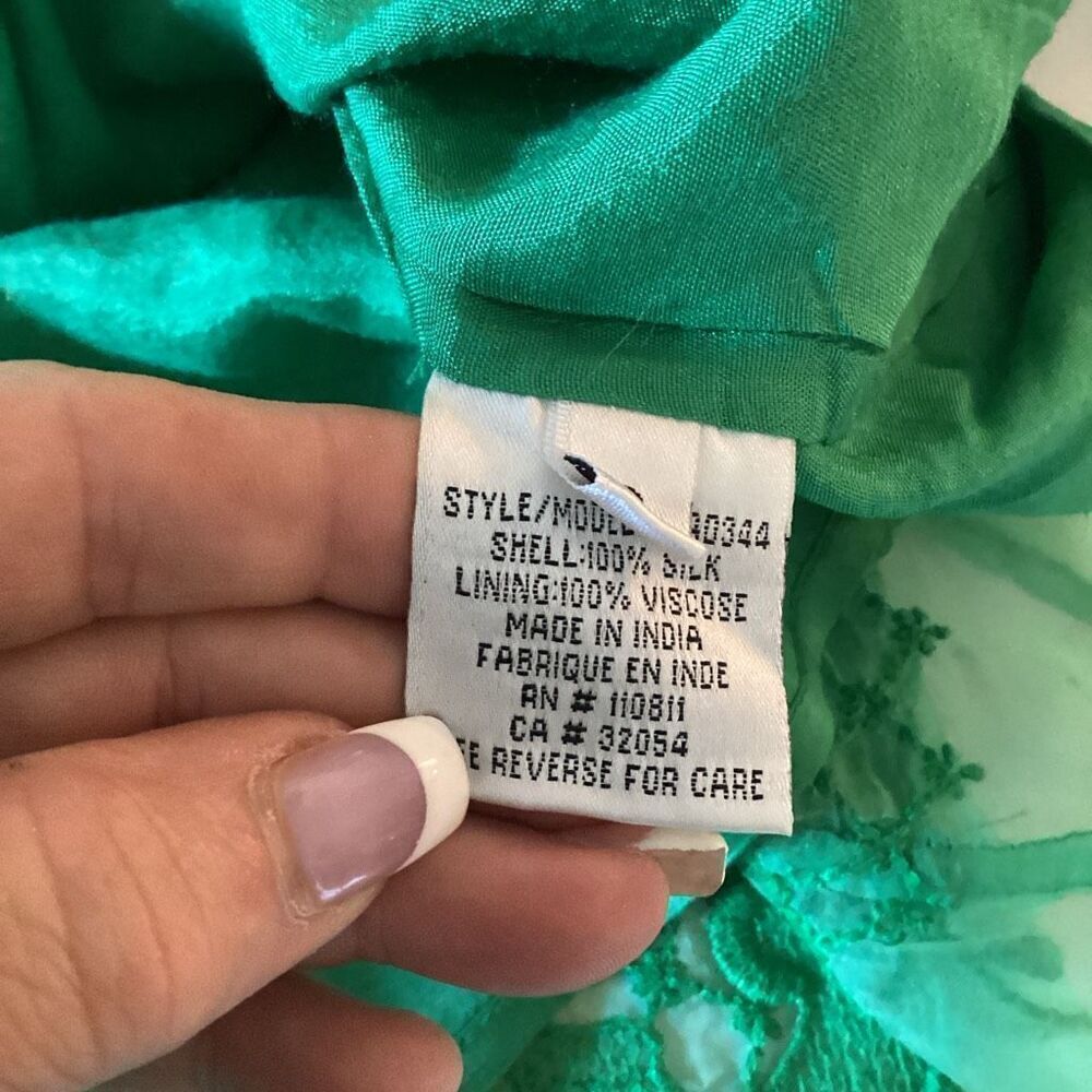 Yoana Baraschi Anthropologie 100% Silk Lace Overlay Sz 8 Emerald Green - Picture 10 of 10